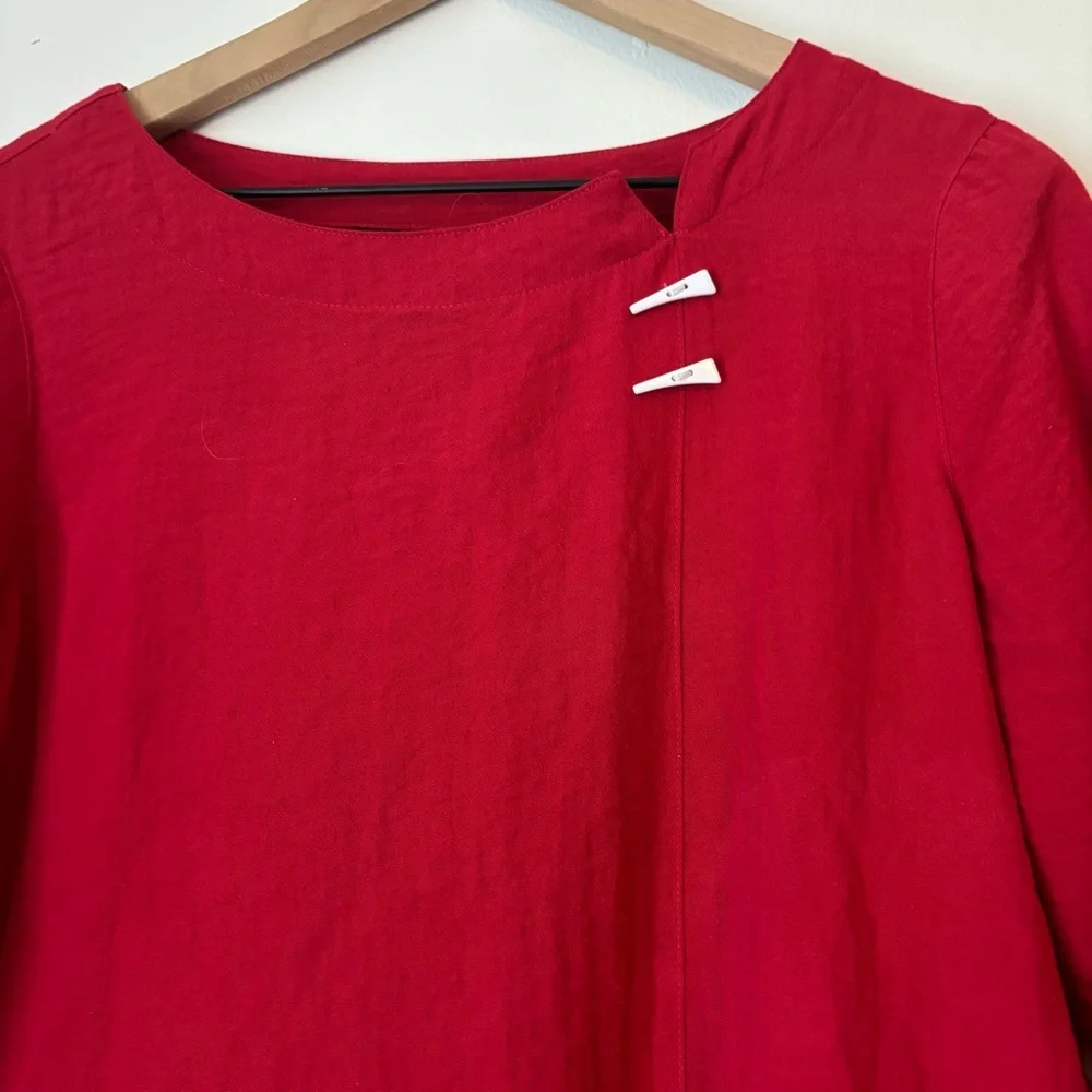Ali Miles Red Boxy Blouse with 3/4 Sleeves petite Medium - Picture 4 of 9